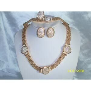gold medallion rhinestone necklace, wedding MOB prom party formal necklace